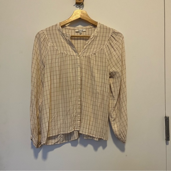 Madewell Balloon Sleeve Peasant Top in Cream and Tan, XXS - Picture 3 of 9